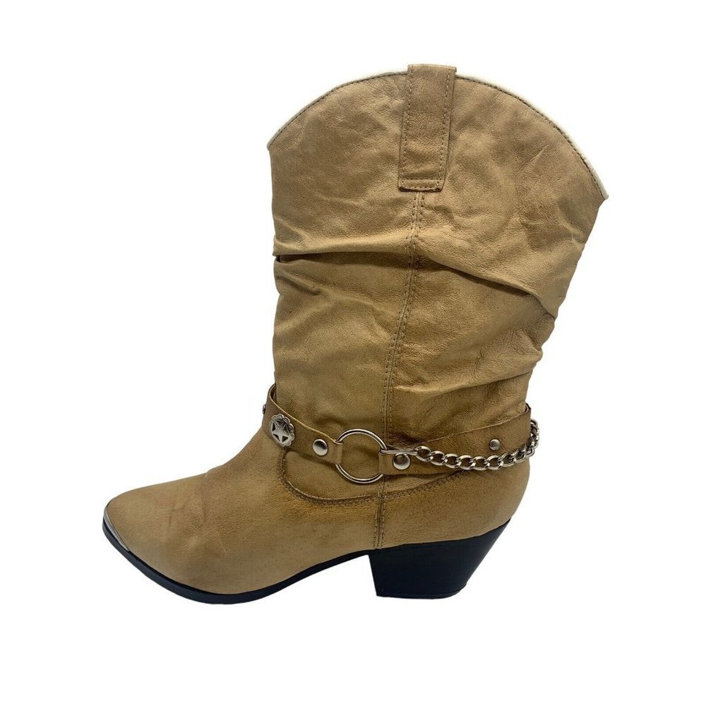 Dingo Women 10M Leather Slouch Harness Strap Western Cowgirl Tan Boots DI 526 - Picture 7 of 12
